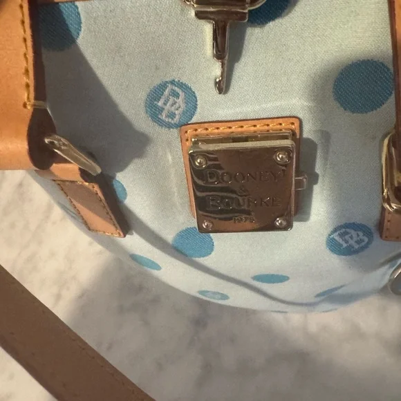 Dooney & Bourke Tan and Blue Polka Dot Tote - Picture 2 of 9